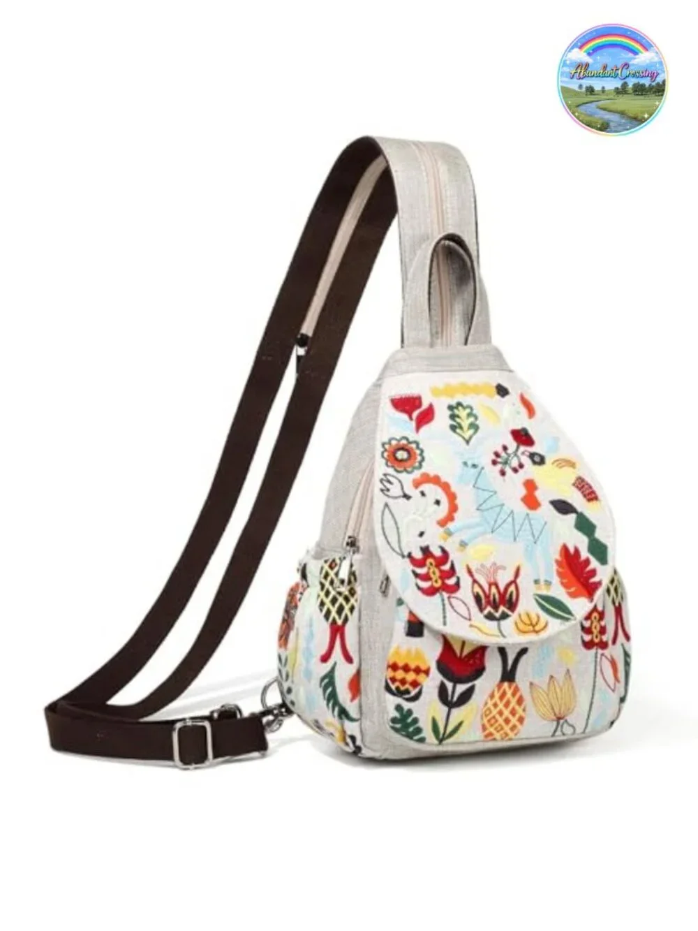 Embroidered Floral Canvas Convertible Backpack Crossbody Purse Mini Travel